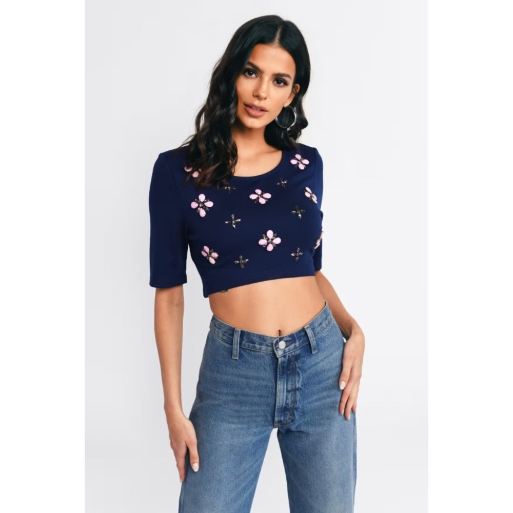 Tobi Women's Shining Star Crop Top Navy‎ Boho Festival XS Concert